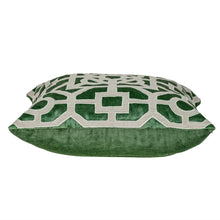 Beige and Green Lattice Velvet Throw Pillow
