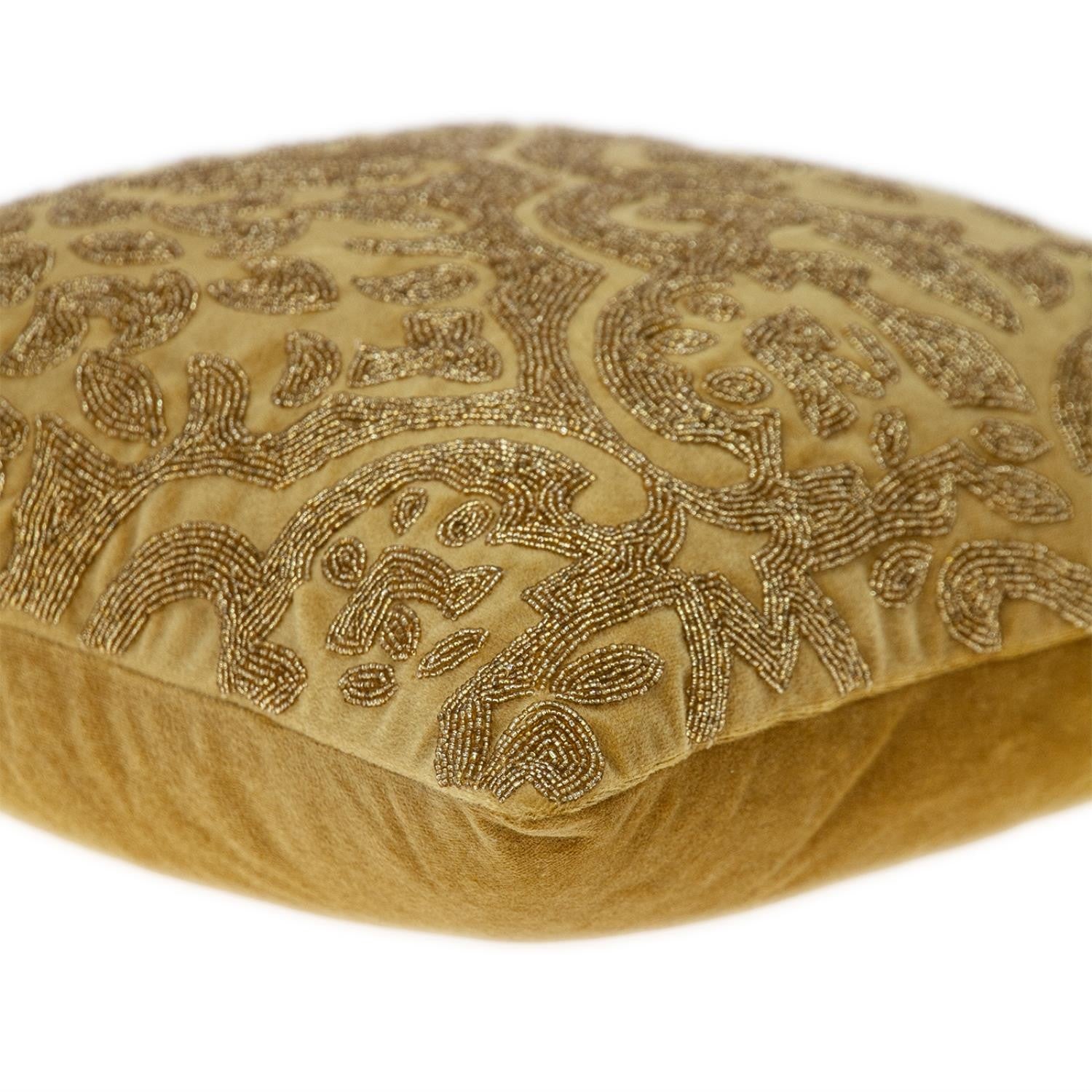 Luxe Velvet Mustard Yellow Beaded Throw Pillow