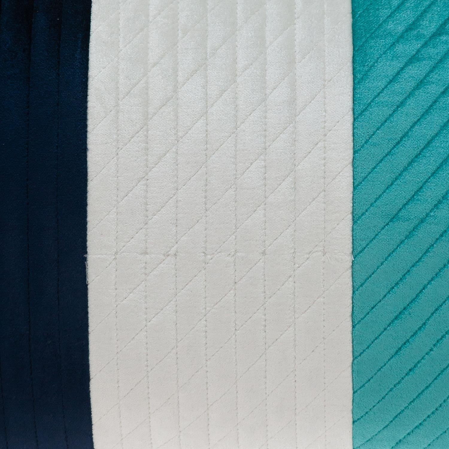 Navy Blue and Sea Blue Quilted Colorblock Velvet Lumbar Throw Pillow