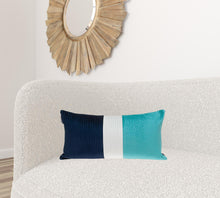Navy Blue and Sea Blue Quilted Colorblock Velvet Lumbar Throw Pillow