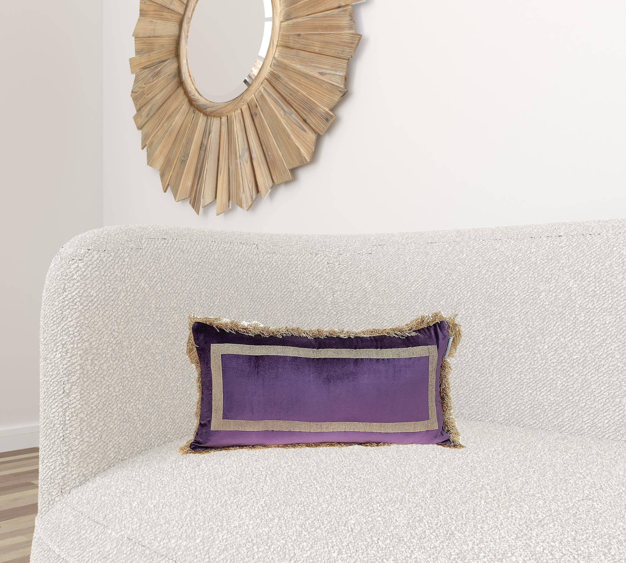 Boho Purple with Gold Fringe Decorative Lumbar Throw Pillow
