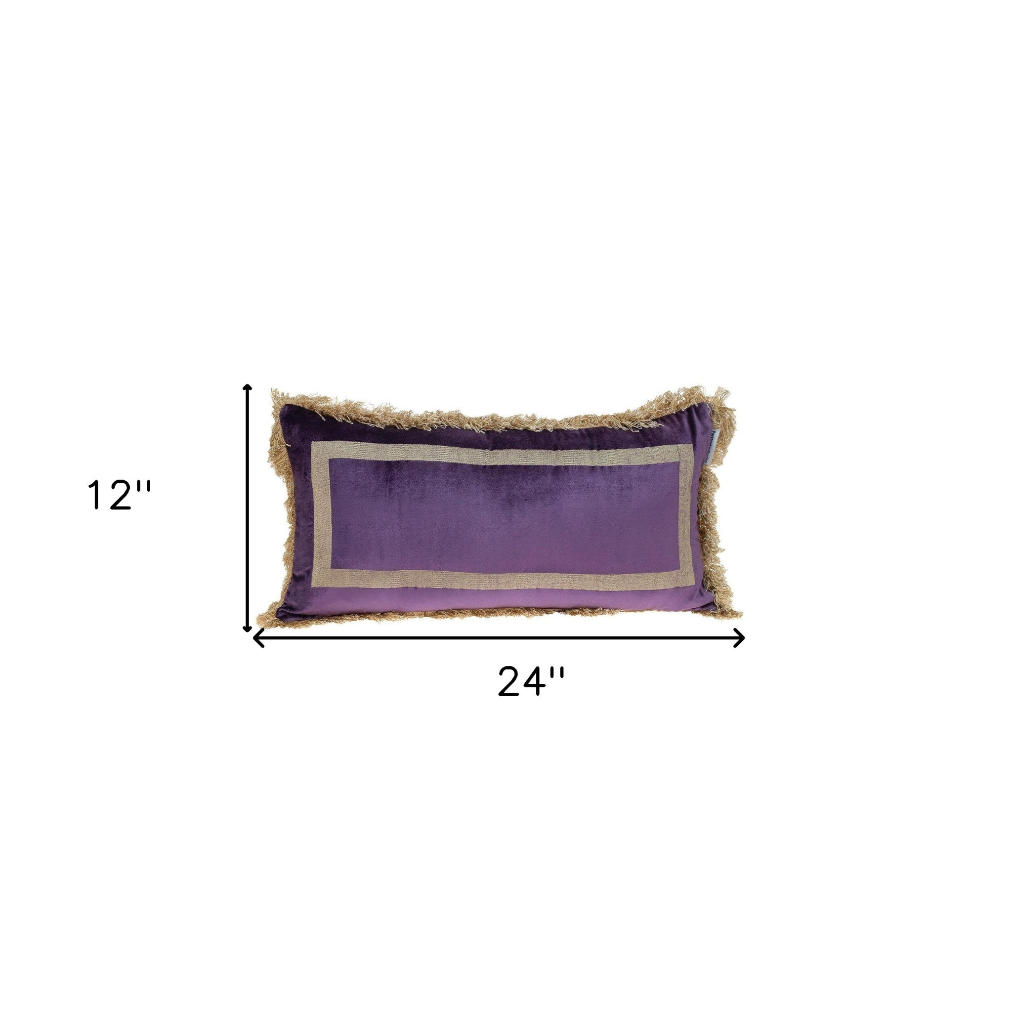 Boho Purple with Gold Fringe Decorative Lumbar Throw Pillow