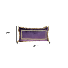 Boho Purple with Gold Fringe Decorative Lumbar Throw Pillow