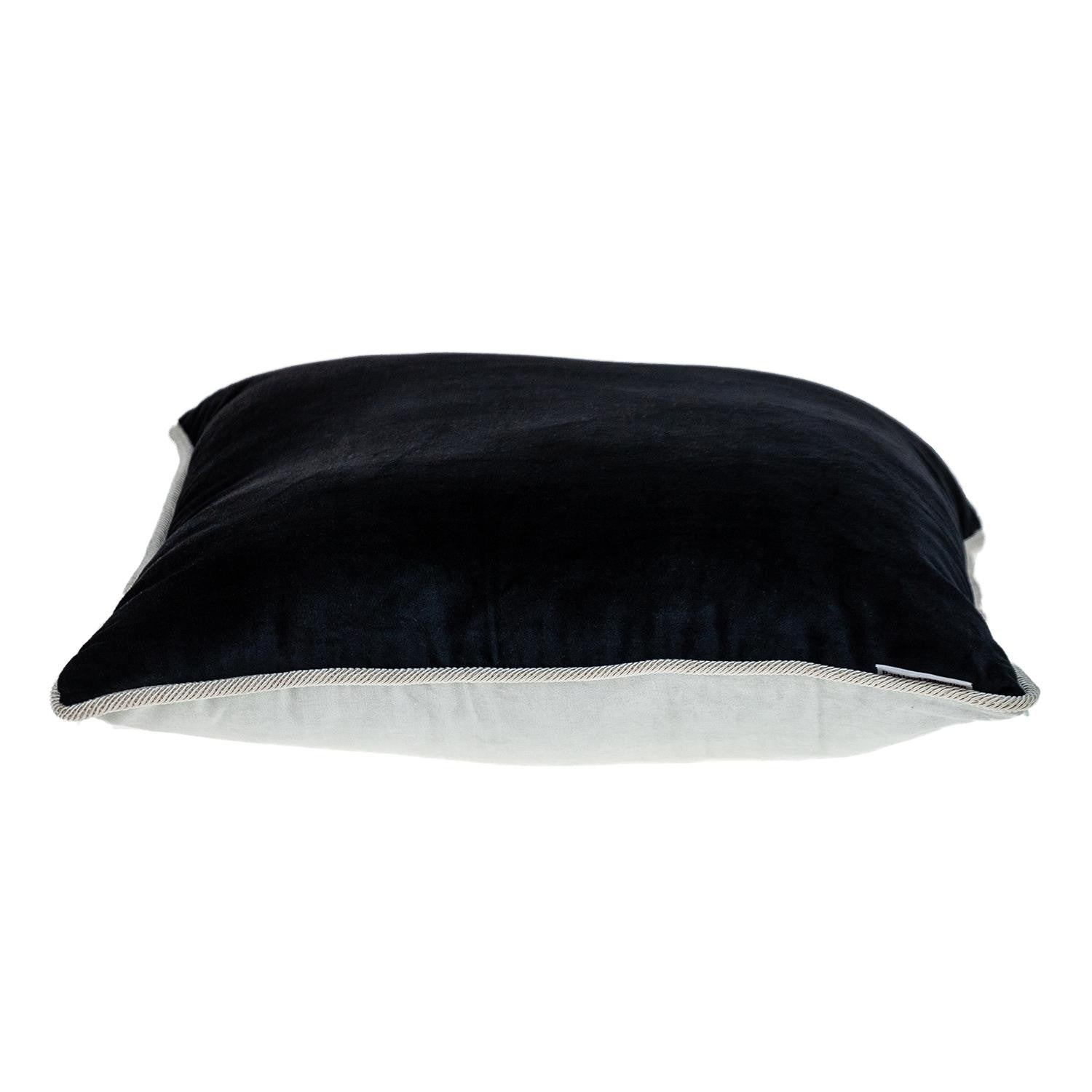 Cojín de terciopelo cuadrado blanco y negro reversible