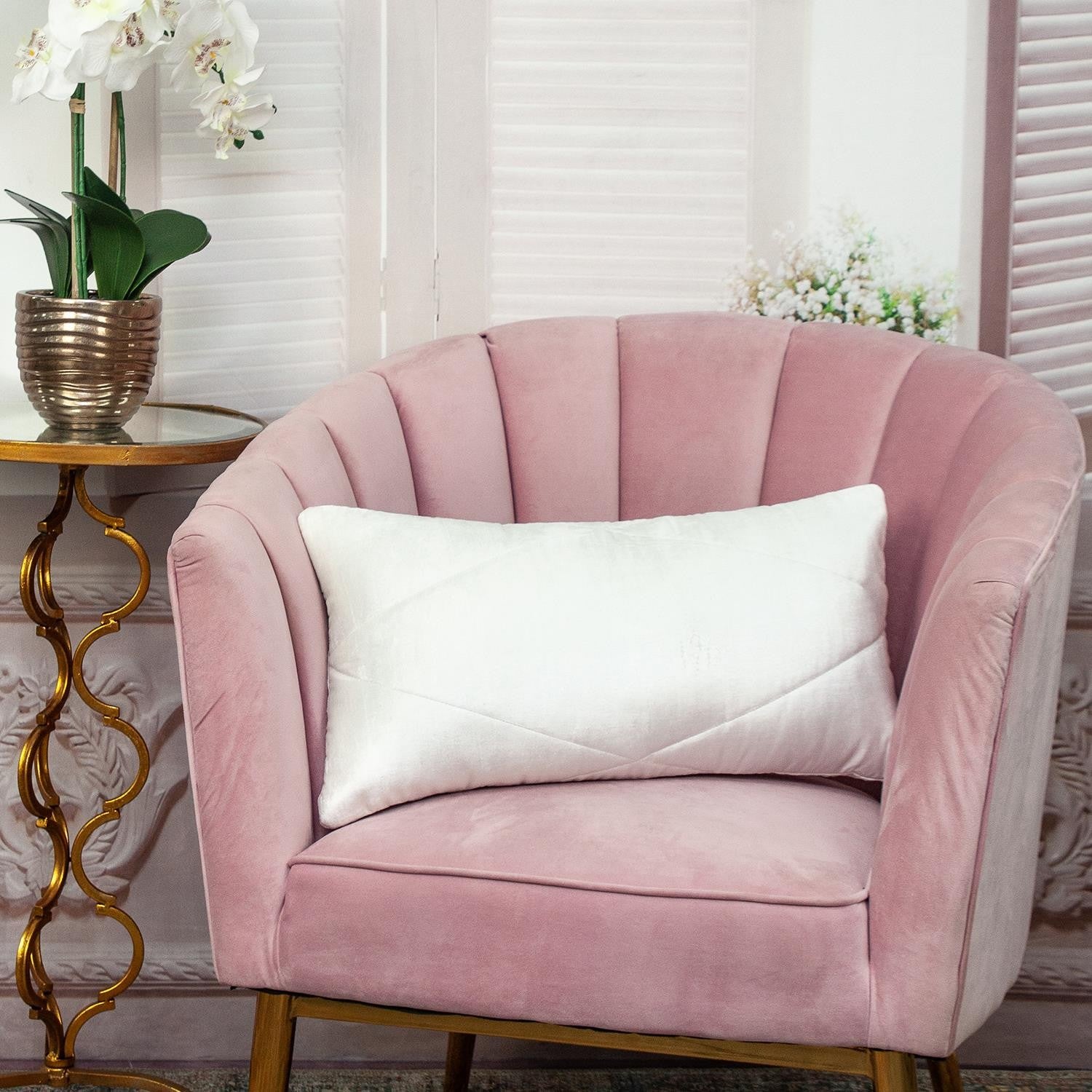 Cojín lumbar acolchado de terciopelo blanco