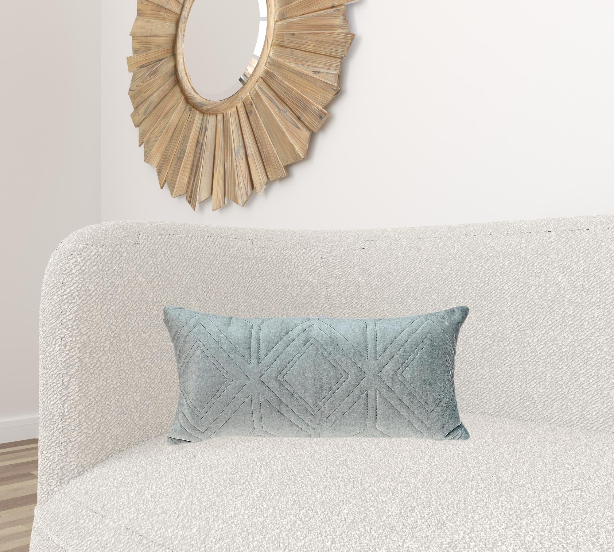 Gray Quilted Diamonds Velvet Solid Color Lumbar Pillow