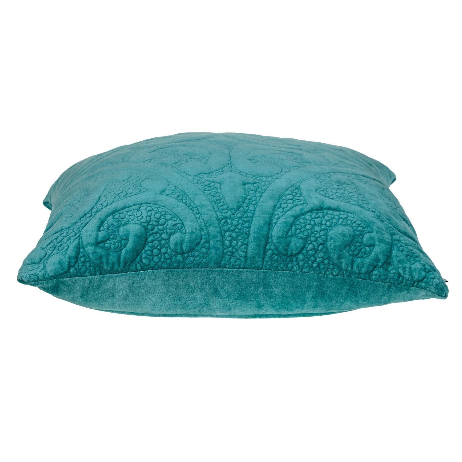 Aqua Quilted Velvet Square Throw Pillow