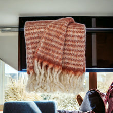 Super Soft Red and White Chevron and Striped Handloomed Throw Blanket