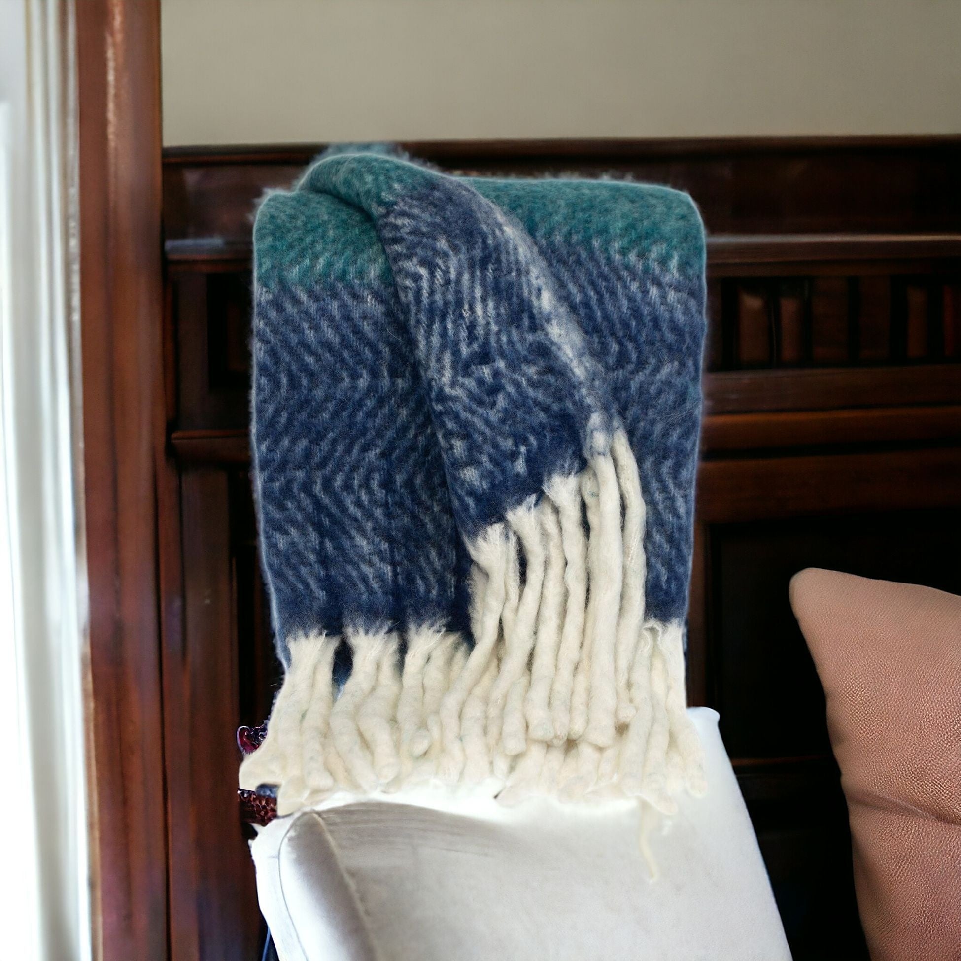 Cozy Indigo and Aqua Chevron Handloomed Throw Blanket