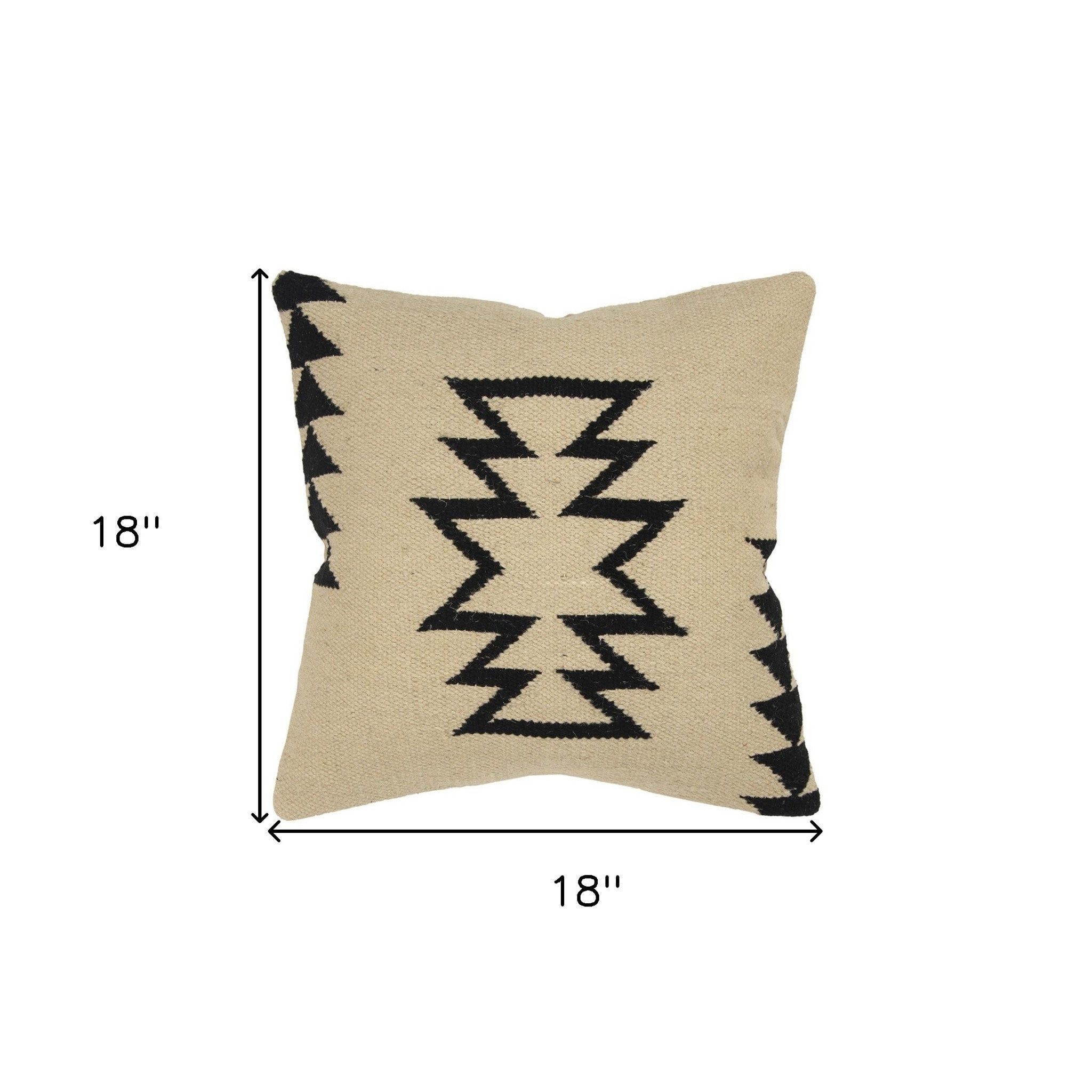Beige Black Tribal Motif Down Filled Throw Pillow