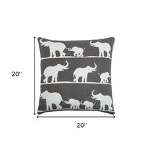 Gray and White Elephant Parade Down Filled Throw Pillow