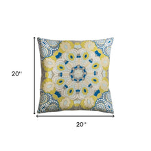 Yellow Teal Boho Medallion Down Throw Pillow