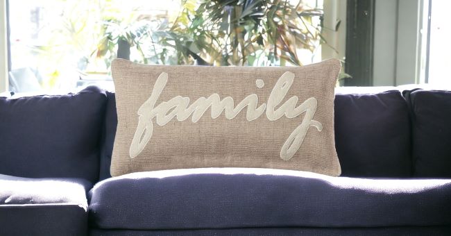 11" x 21" Tan Family Felt Applique Burlap Throw Pillow