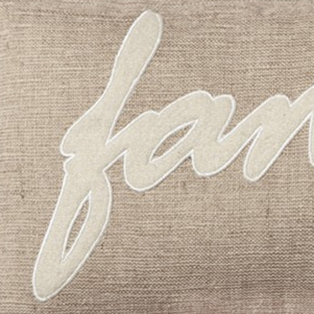 11" x 21" Tan Family Felt Applique Burlap Throw Pillow