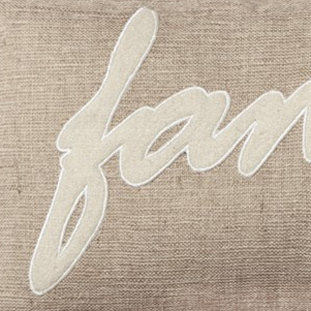 11" x 21" Tan Family Felt Applique Burlap Throw Pillow