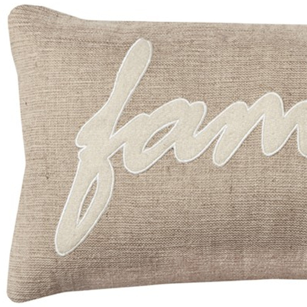 11" x 21" Tan Family Felt Applique Burlap Throw Pillow