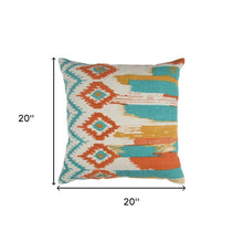 Aqua Orange Ikat Pattern Throw Pillow