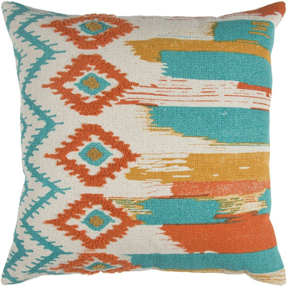 Aqua Orange Ikat Pattern Throw Pillow