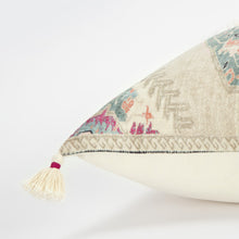 Beige Boho Medallion Tasseled Throw Pillow