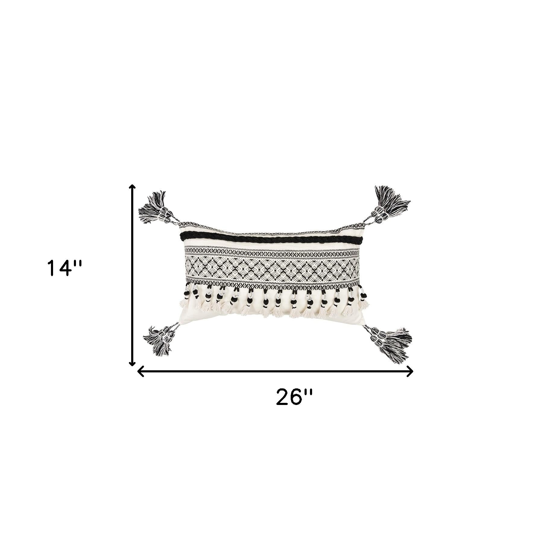 Black Ivory Ornate Panel and Tassel Lumbar Pillow