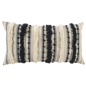 Almohada lumbar texturizada con flecos de pestañas negras beige