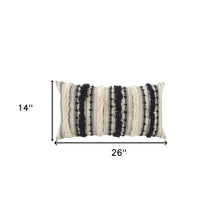 Beige Black Eyelash Fringe Textured Lumbar Pillow