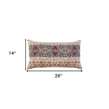 Red Beige Patterned Panel Lumbar Pillow