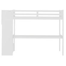 White Twin Size Loft Bed with Built In Desk and Stairway
