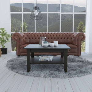 Mesa de centro moderna en negro azabache con estante