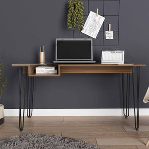 Deco Mahogany and Black Geometric Computer Desk
