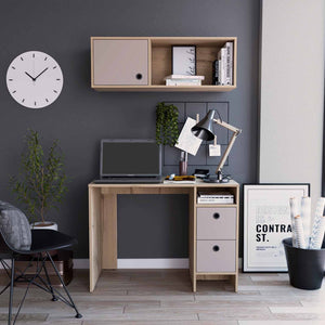 Mod Taupe and Natural Two Piece Desk and Shelve Set