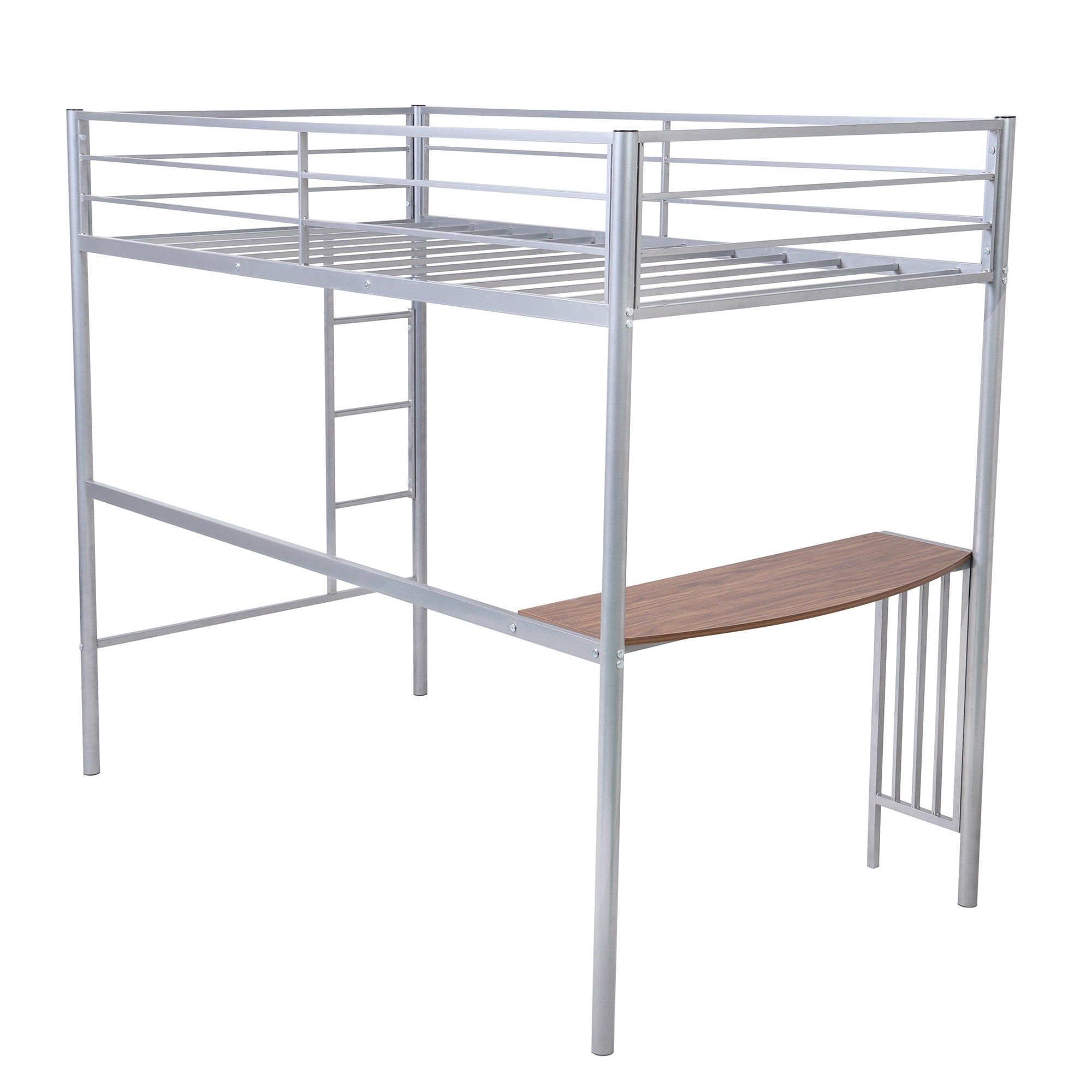 Silver Twin Over Full Size Metal Bunk Bed with Desk