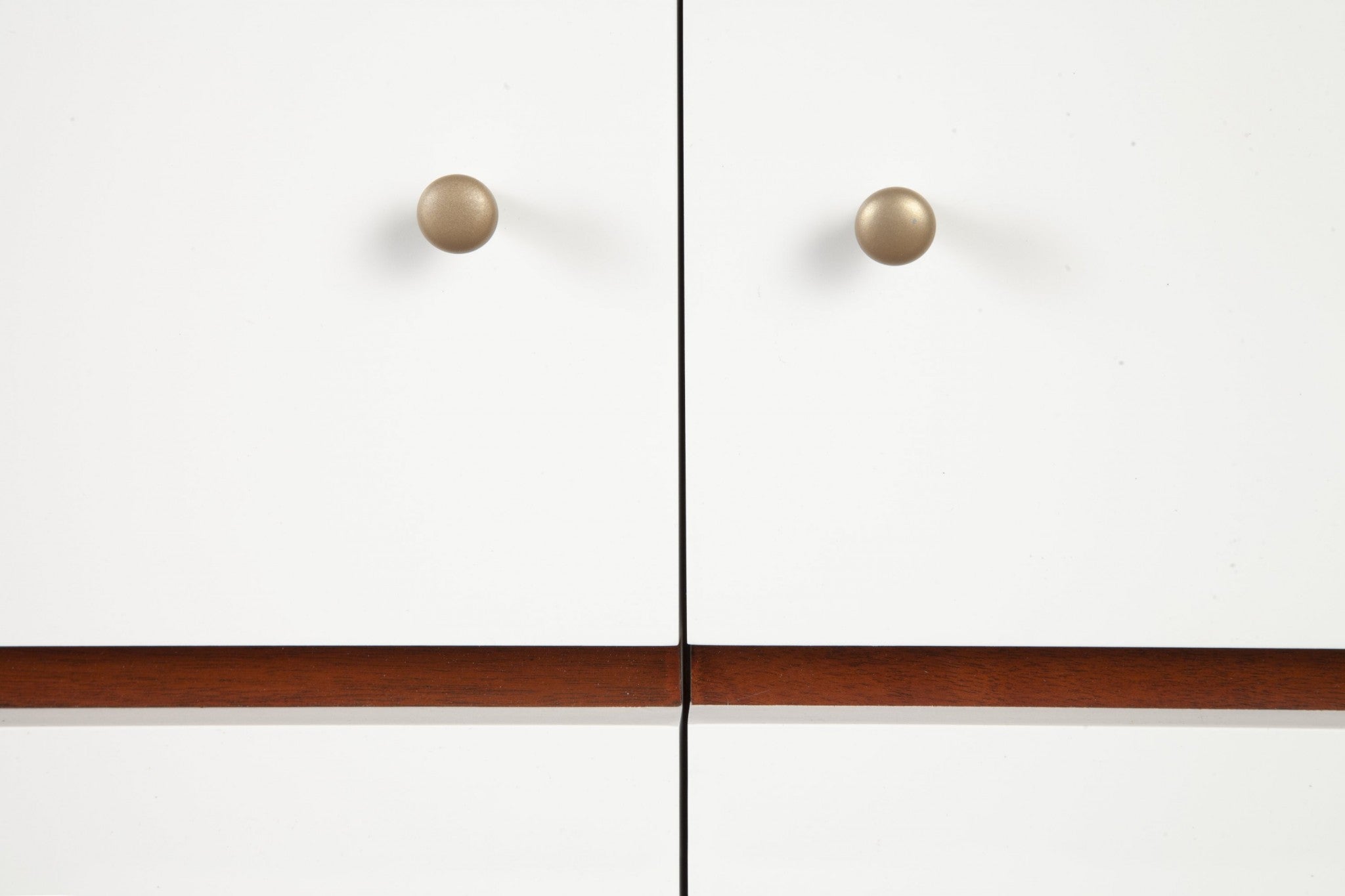 White Mid Century Mod TV Console with Acorn Accents