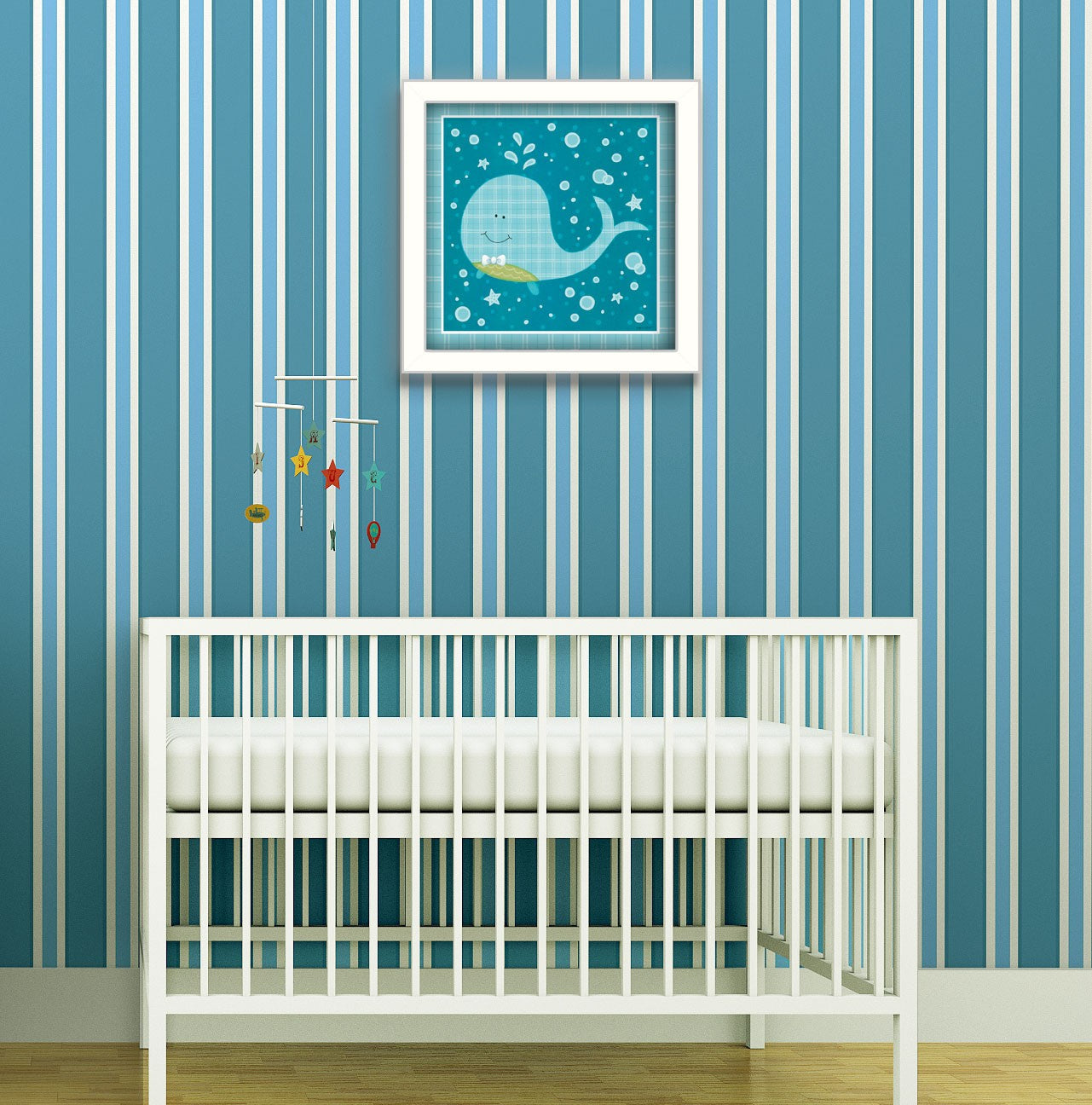 Aqua Blue Baby Whale White Framed Print Wall Art