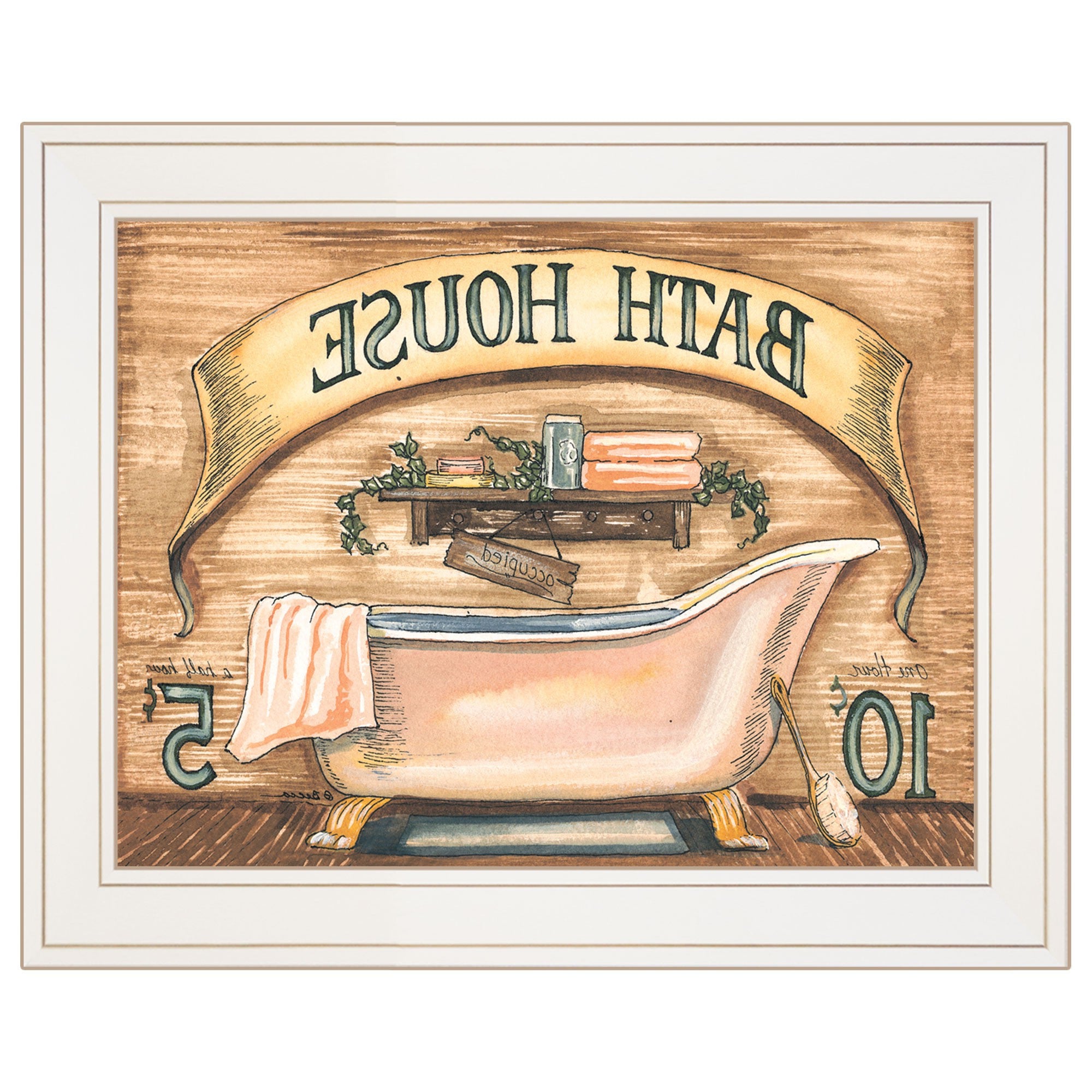 Bath House Bath Tub White Framed Print Wall Art
