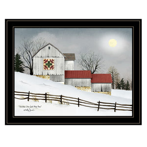 Christmas Star Quilt Block Barn 2 Black Framed Print Wall Art