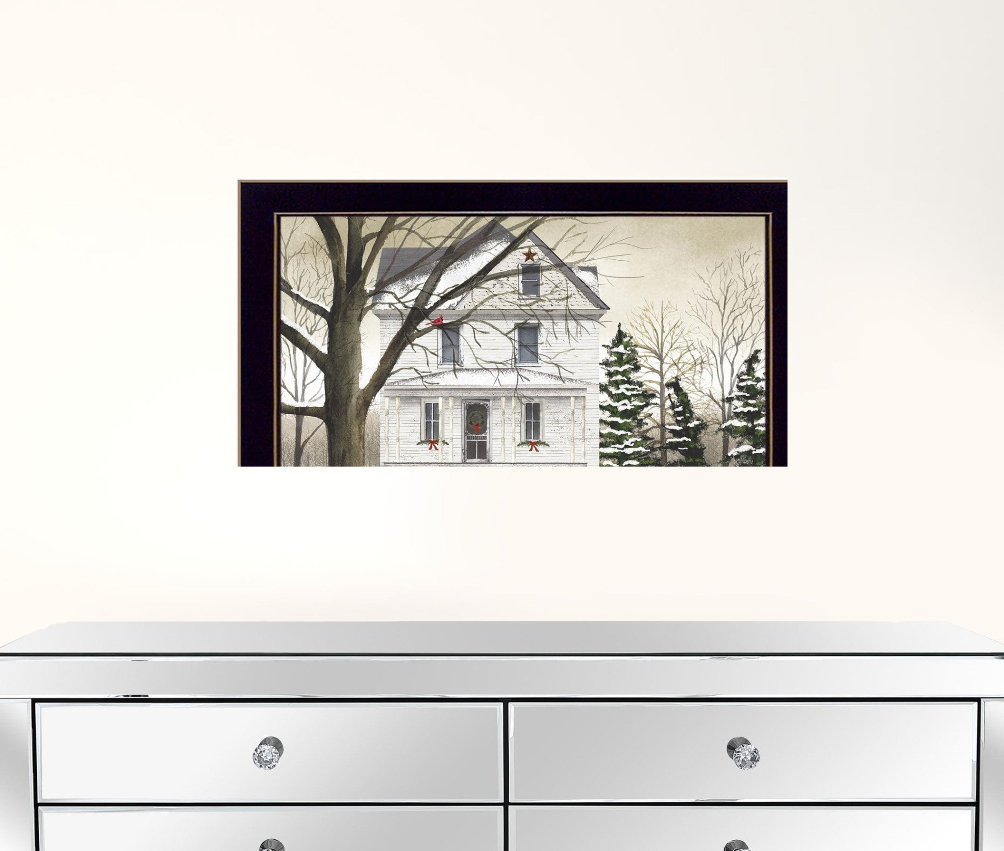 Winter Porch Black Framed Print Wall Art