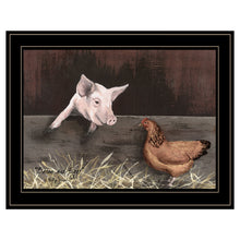 Pig and Chicken on the Farm Black Framed Print Wall Art