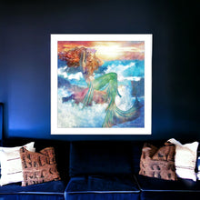 Sunset Mermaid 2 White Framed Print Wall Art