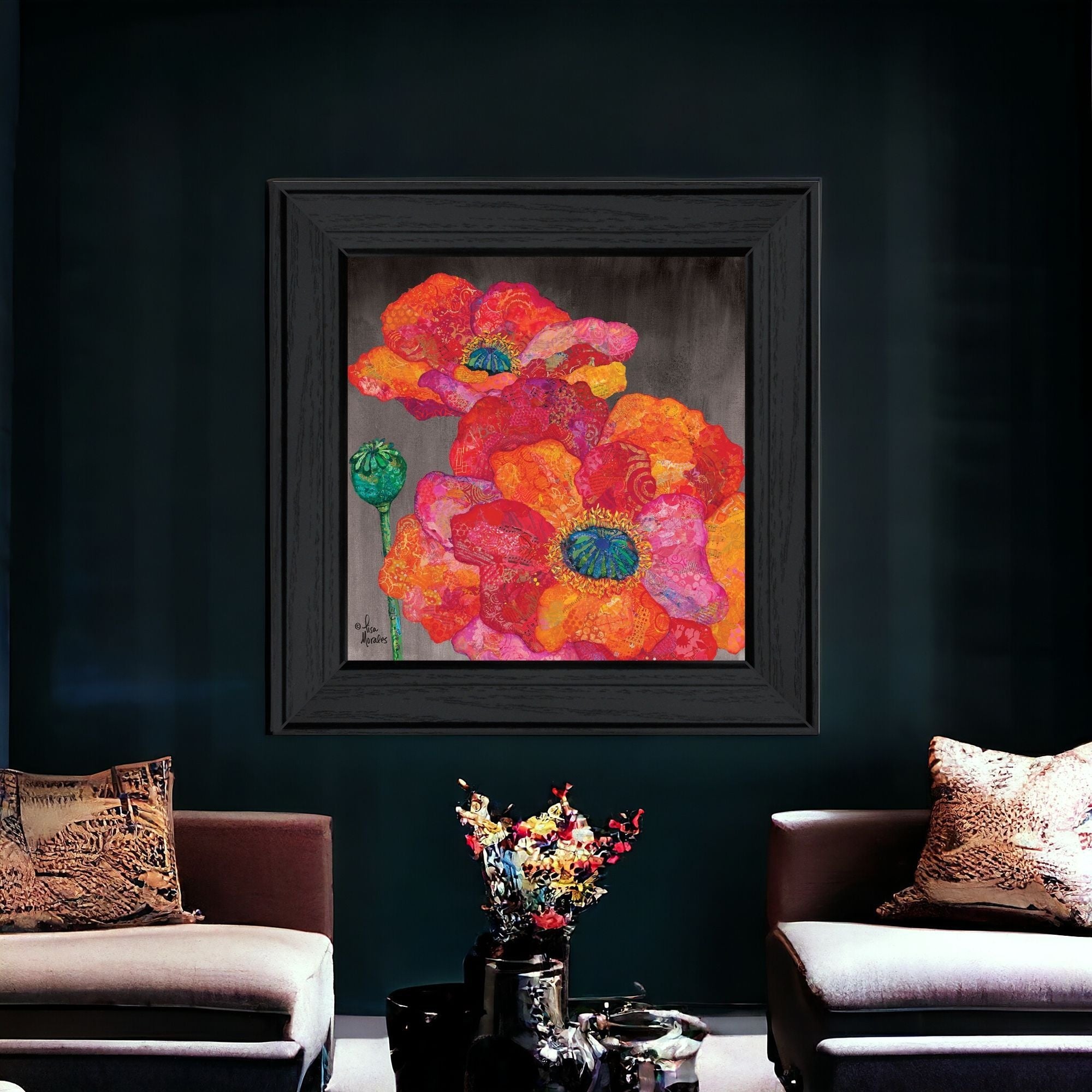 Blooms On Black II 2 Black Framed Print Wall Art