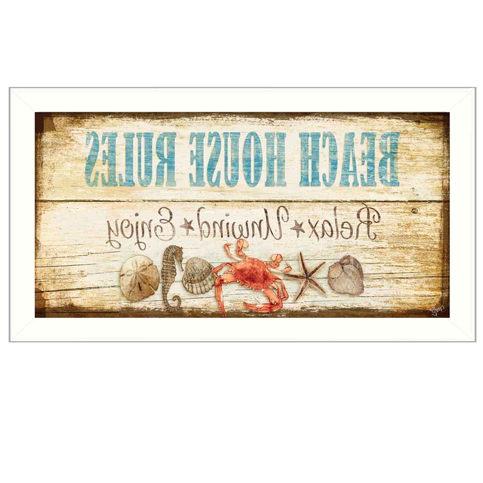 Beach House Rules White Framed Print Wall Art