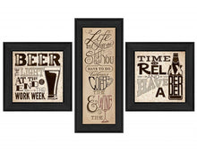 Set Of Three Beer Time Black Framed Print Wall Art