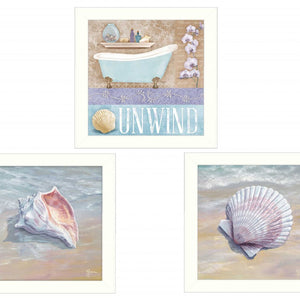 Set Of Three Shells Ii White Framed Print Bathroom Wall Art