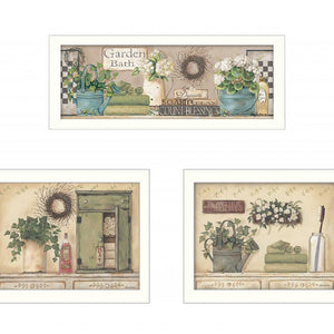 Set Of Three Garden Bath 1 White Framed Print Bathroom Wall Art