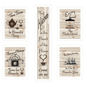 Set Of Five Kitchen Friendship 4 White Framed Print Kitchen Wall Art