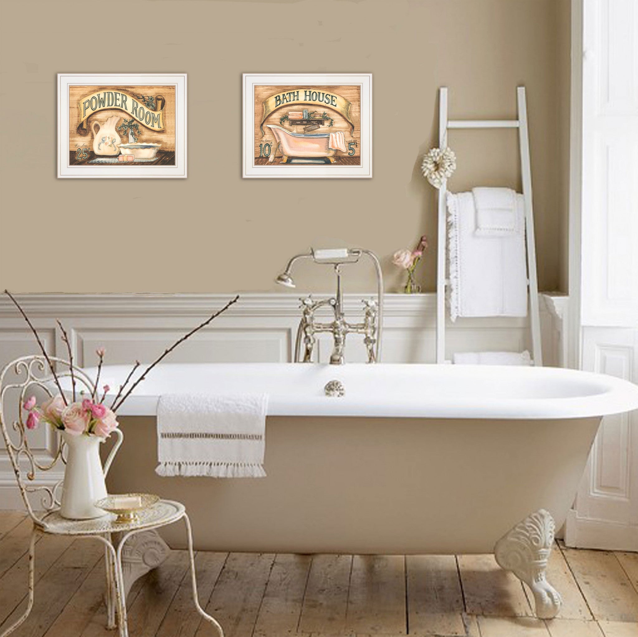 Set Of Two Bath And Powder Room 1 White Framed Print Wall Art