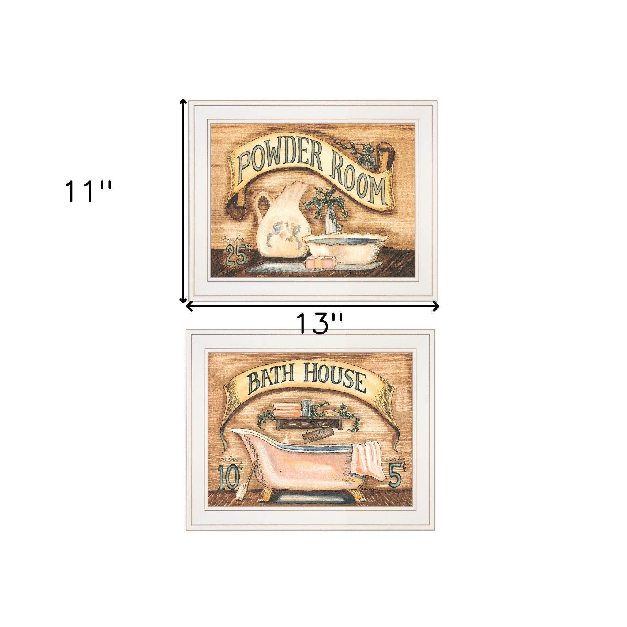 Set Of Two Bath And Powder Room 1 White Framed Print Wall Art