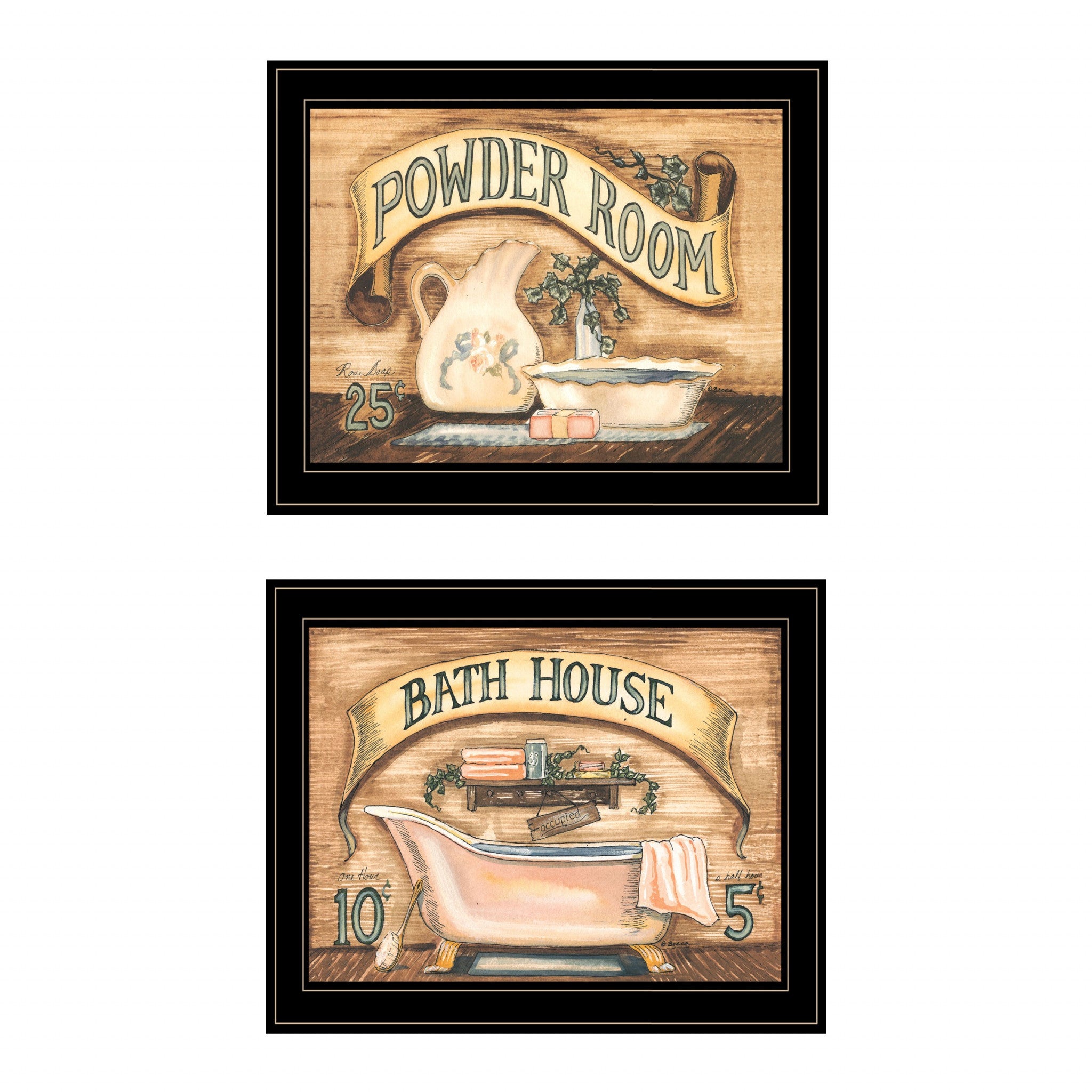 Set Of Two Bath And Powder Room 2 Black Framed Print Wall Art