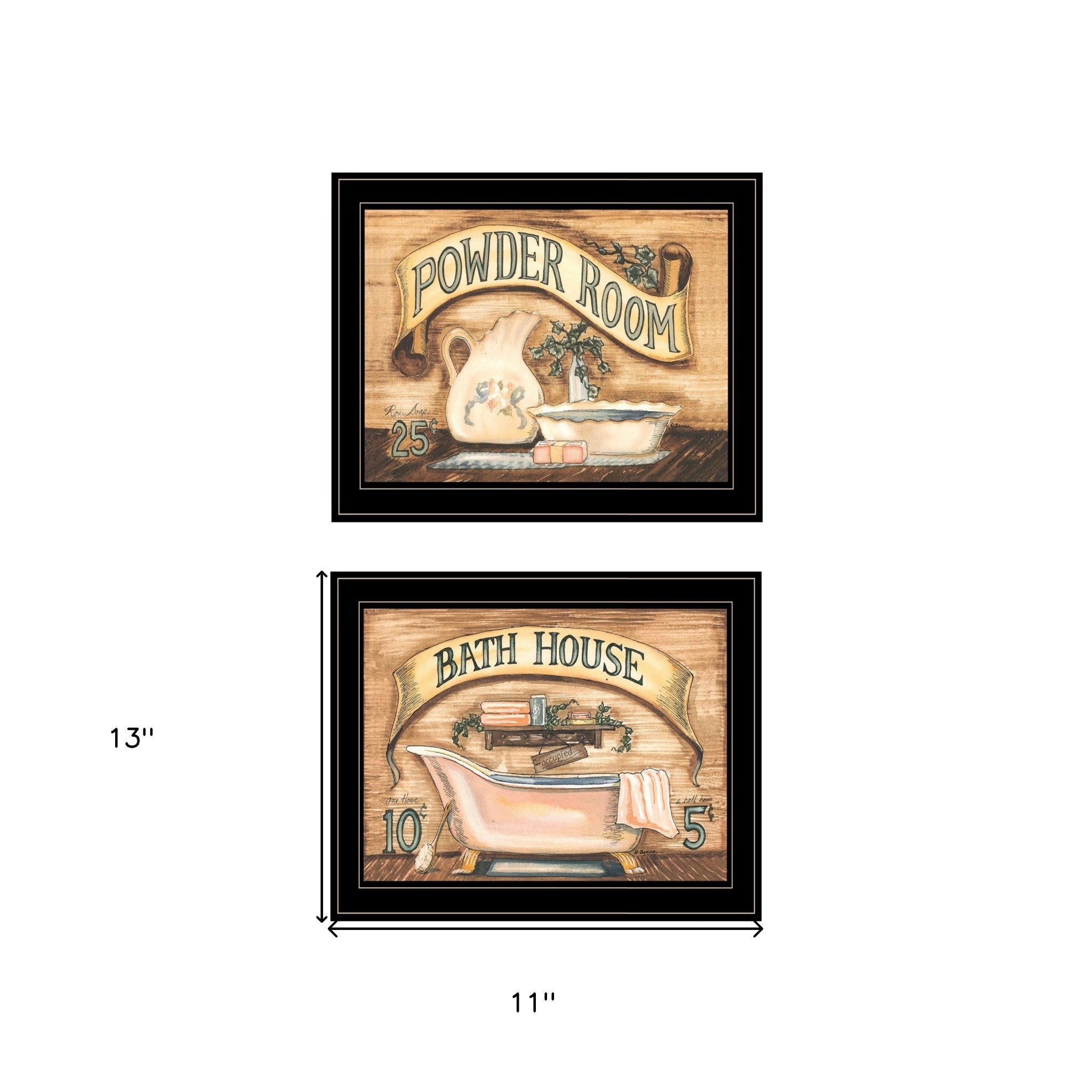 Set Of Two Bath And Powder Room 2 Black Framed Print Wall Art