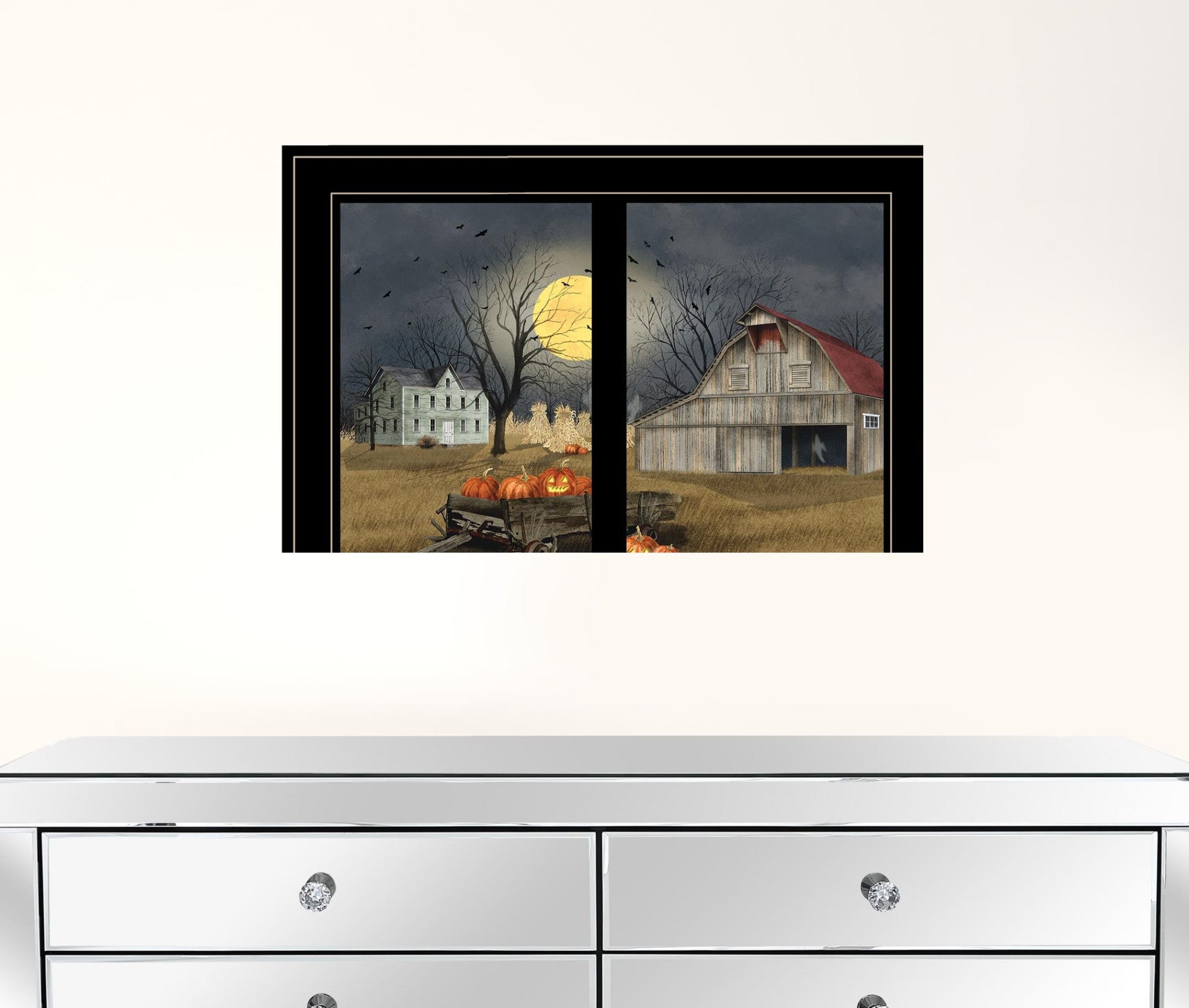 Spooky Harvest Moon 7 Black Framed Print Wall Art